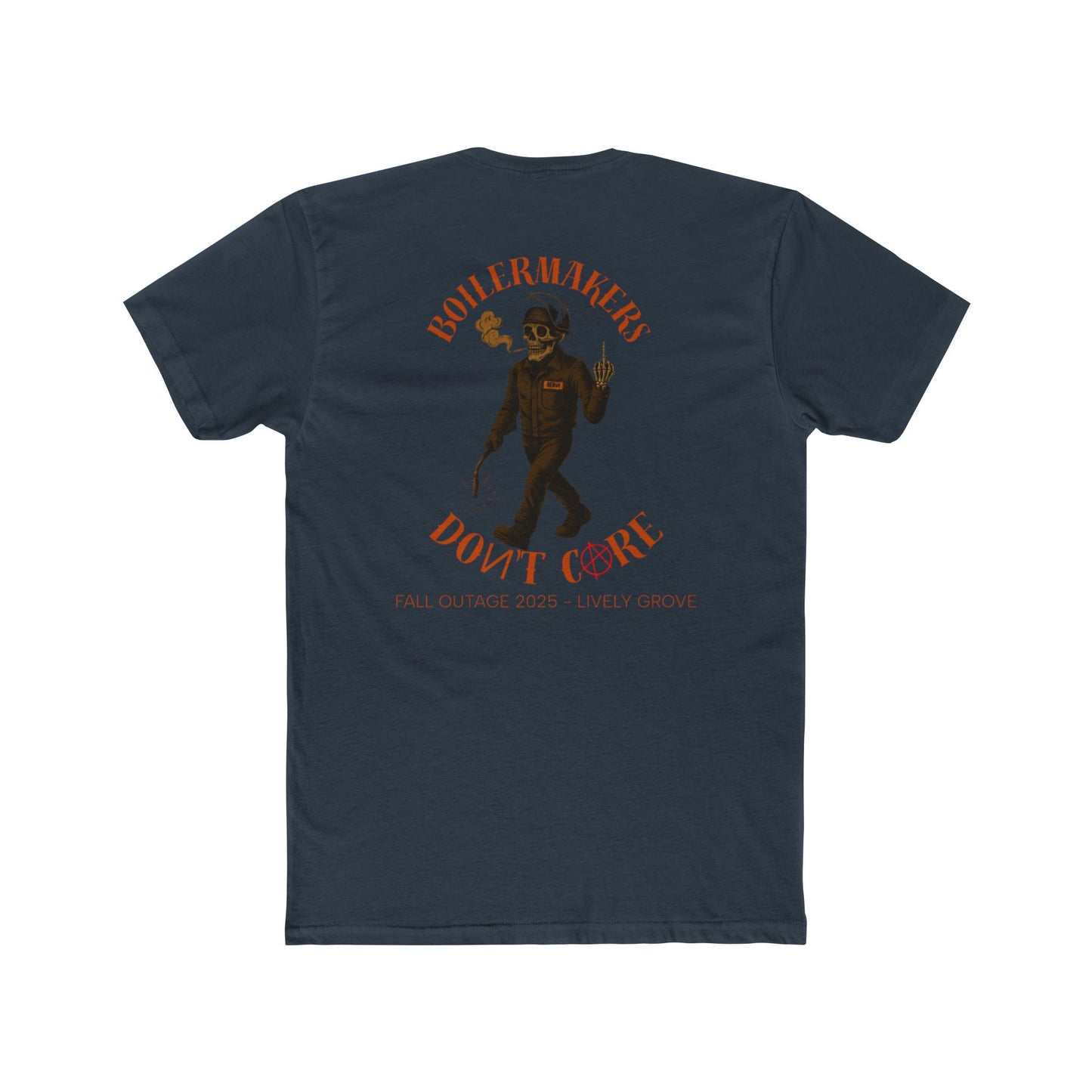 Boilermakers Don’t Care Tee – Skeleton Edition (Lively Grove Fall Outage 2025