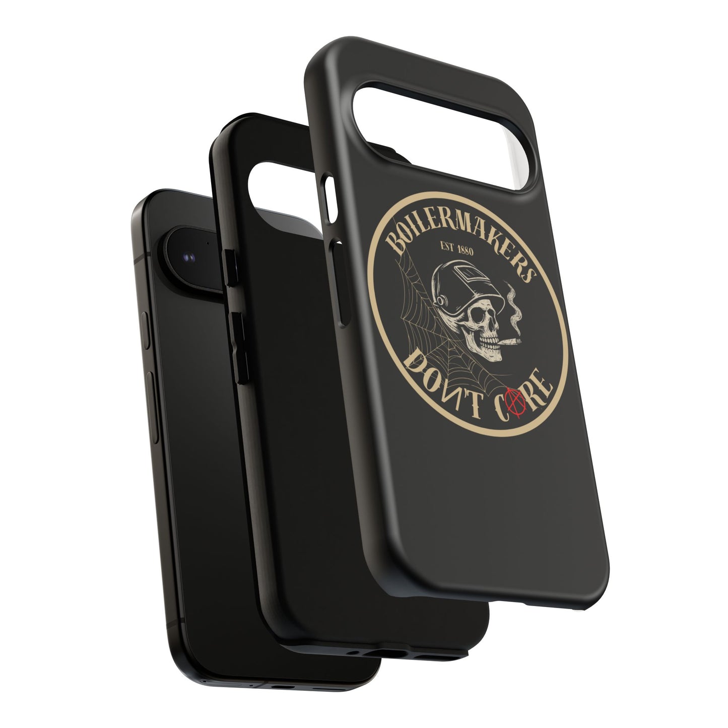 Boilermakers Don’t Care Phone Case — full-wrap skull design, drop-tested protection with attitude. Built tough for the hands that make the world work.