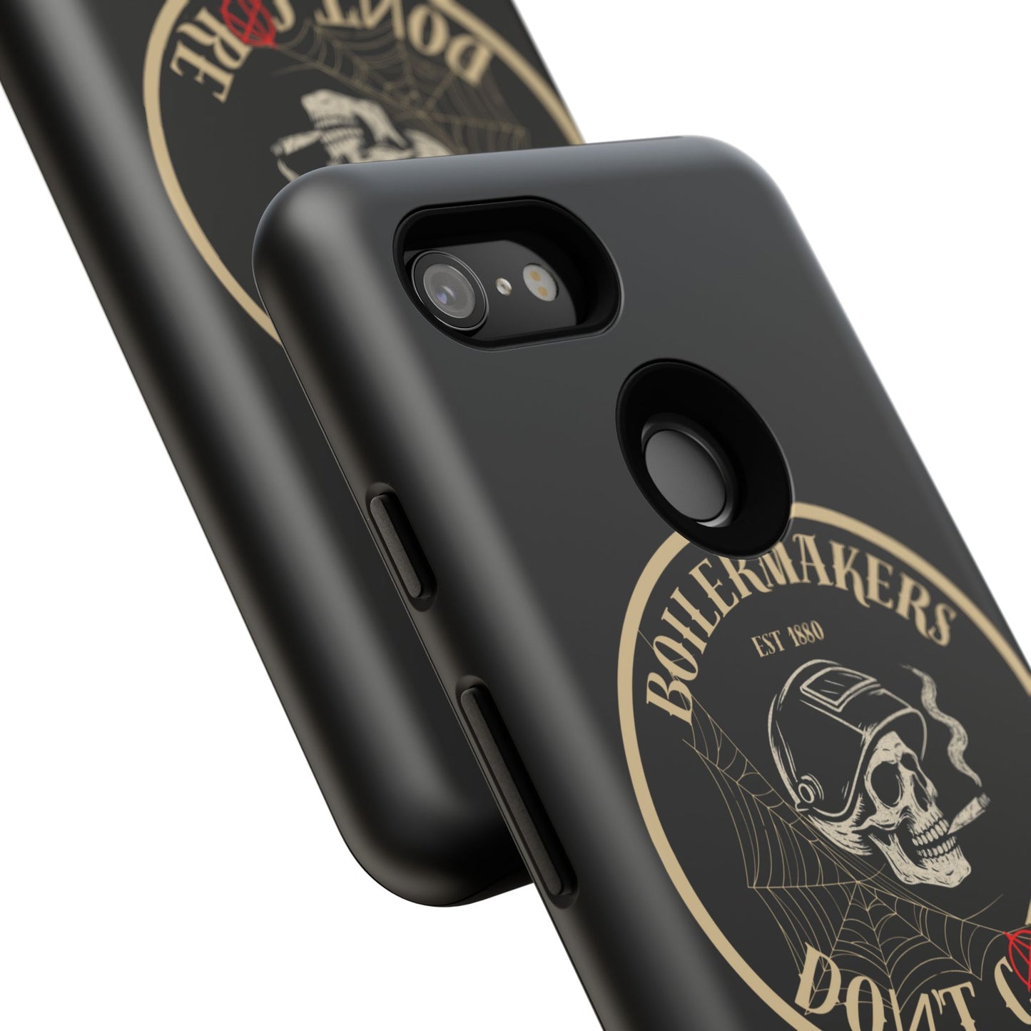 Boilermakers Don’t Care Phone Case — full-wrap skull design, drop-tested protection with attitude. Built tough for the hands that make the world work.