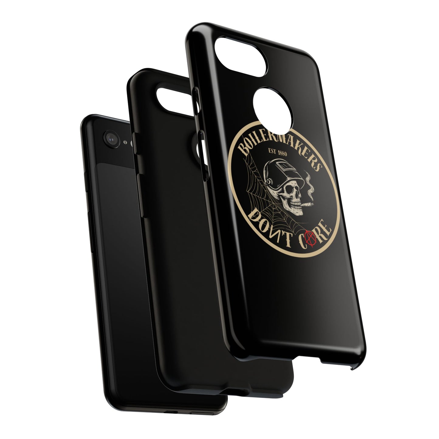 Boilermakers Don’t Care Phone Case — full-wrap skull design, drop-tested protection with attitude. Built tough for the hands that make the world work.