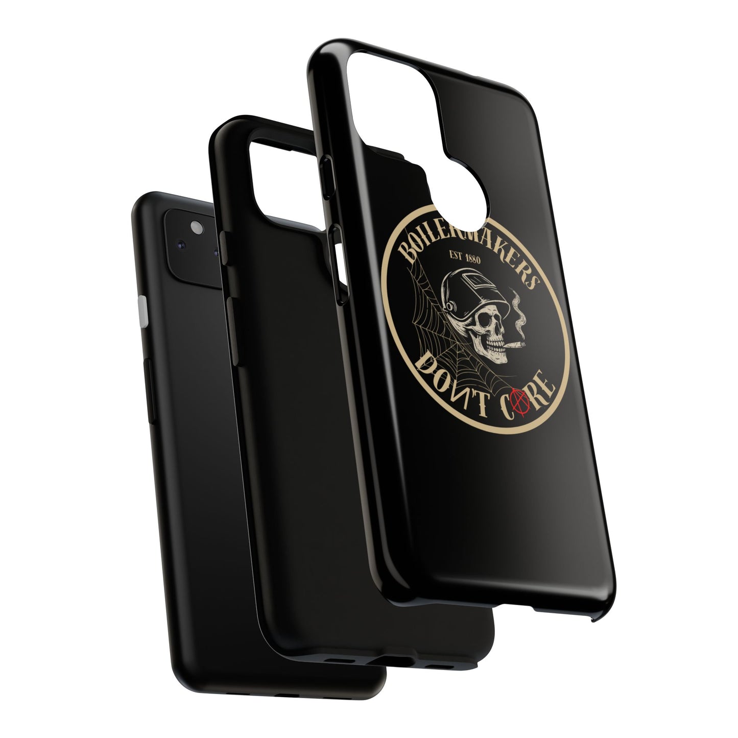 Boilermakers Don’t Care Phone Case — full-wrap skull design, drop-tested protection with attitude. Built tough for the hands that make the world work.