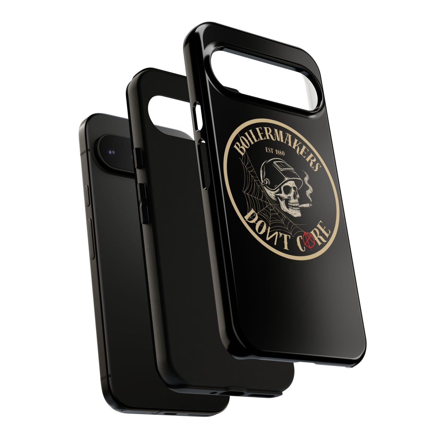 Boilermakers Don’t Care Phone Case — full-wrap skull design, drop-tested protection with attitude. Built tough for the hands that make the world work.