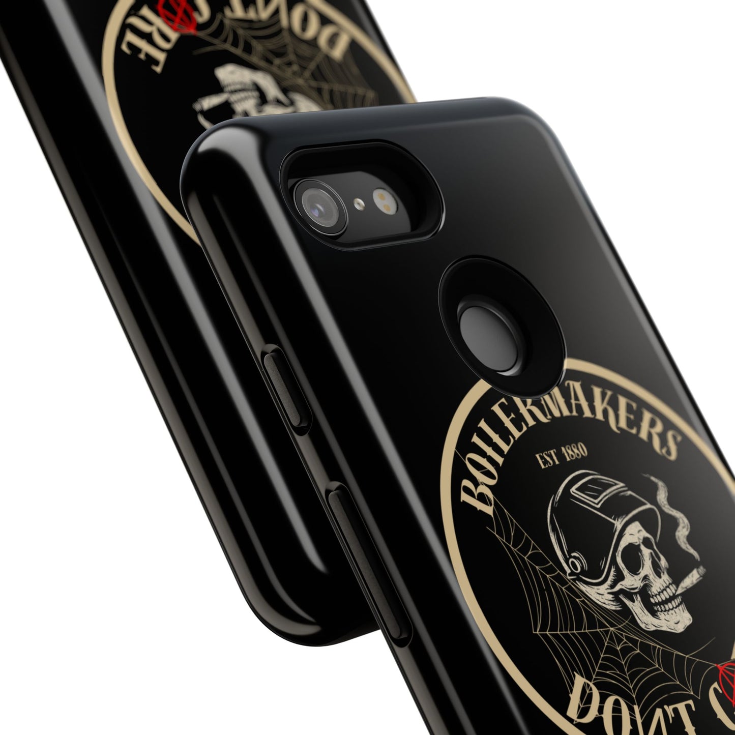 Boilermakers Don’t Care Phone Case — full-wrap skull design, drop-tested protection with attitude. Built tough for the hands that make the world work.