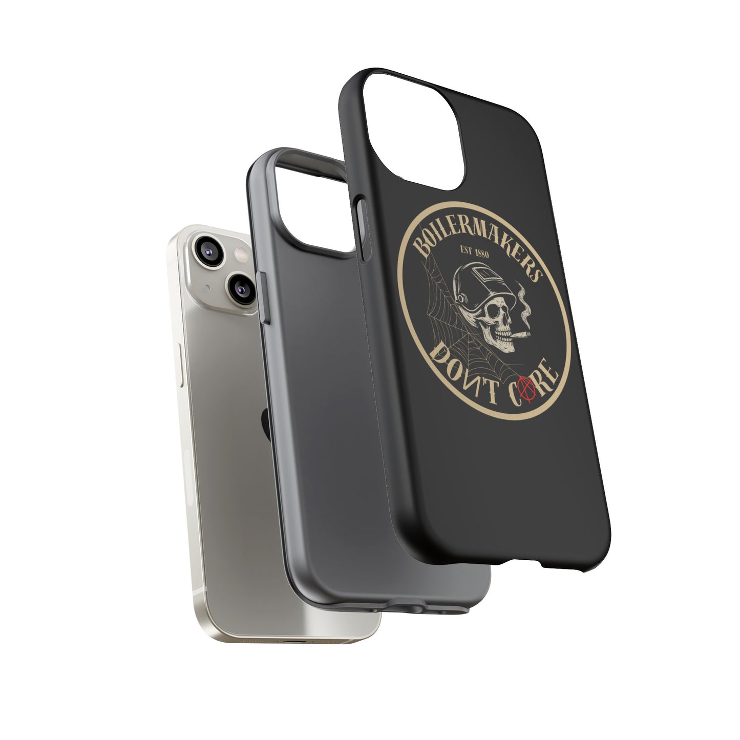 Boilermakers Don’t Care Phone Case — full-wrap skull design, drop-tested protection with attitude. Built tough for the hands that make the world work.