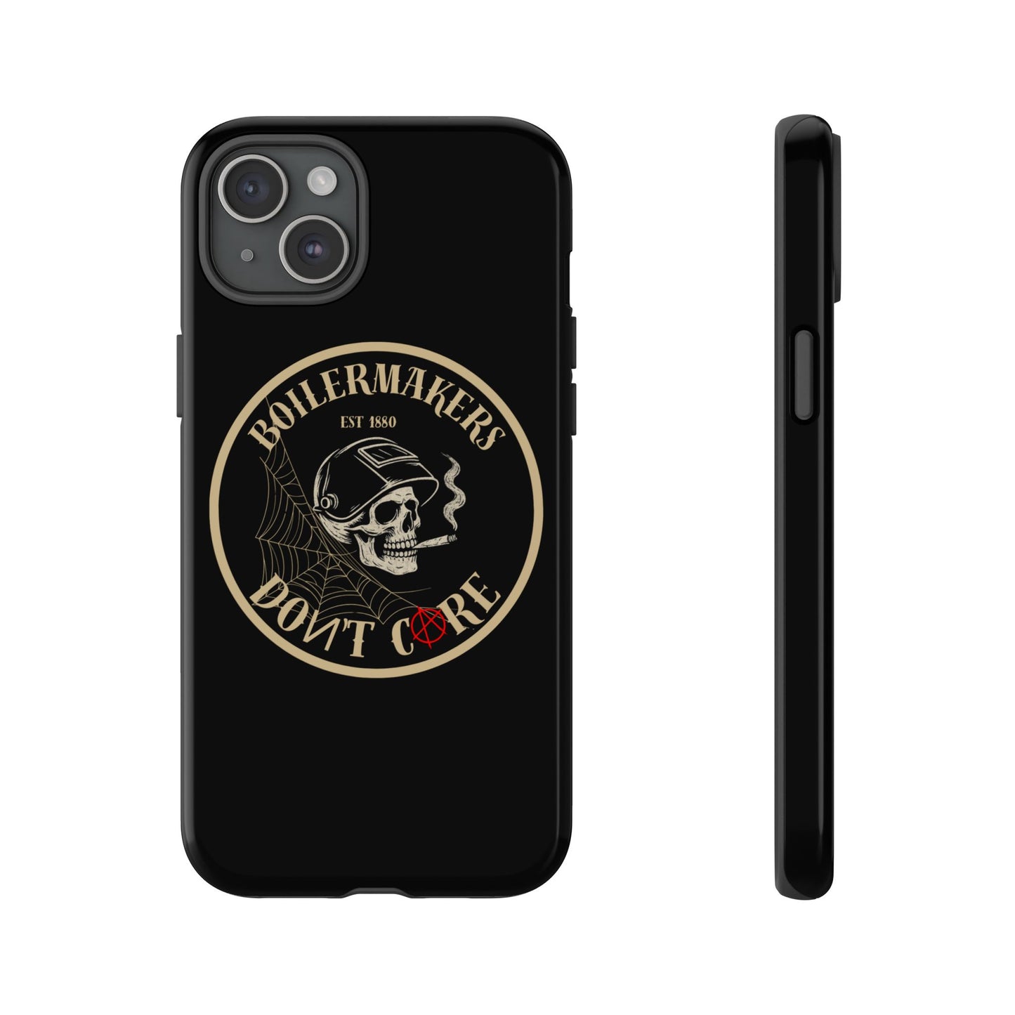 Boilermakers Don’t Care Phone Case — full-wrap skull design, drop-tested protection with attitude. Built tough for the hands that make the world work.