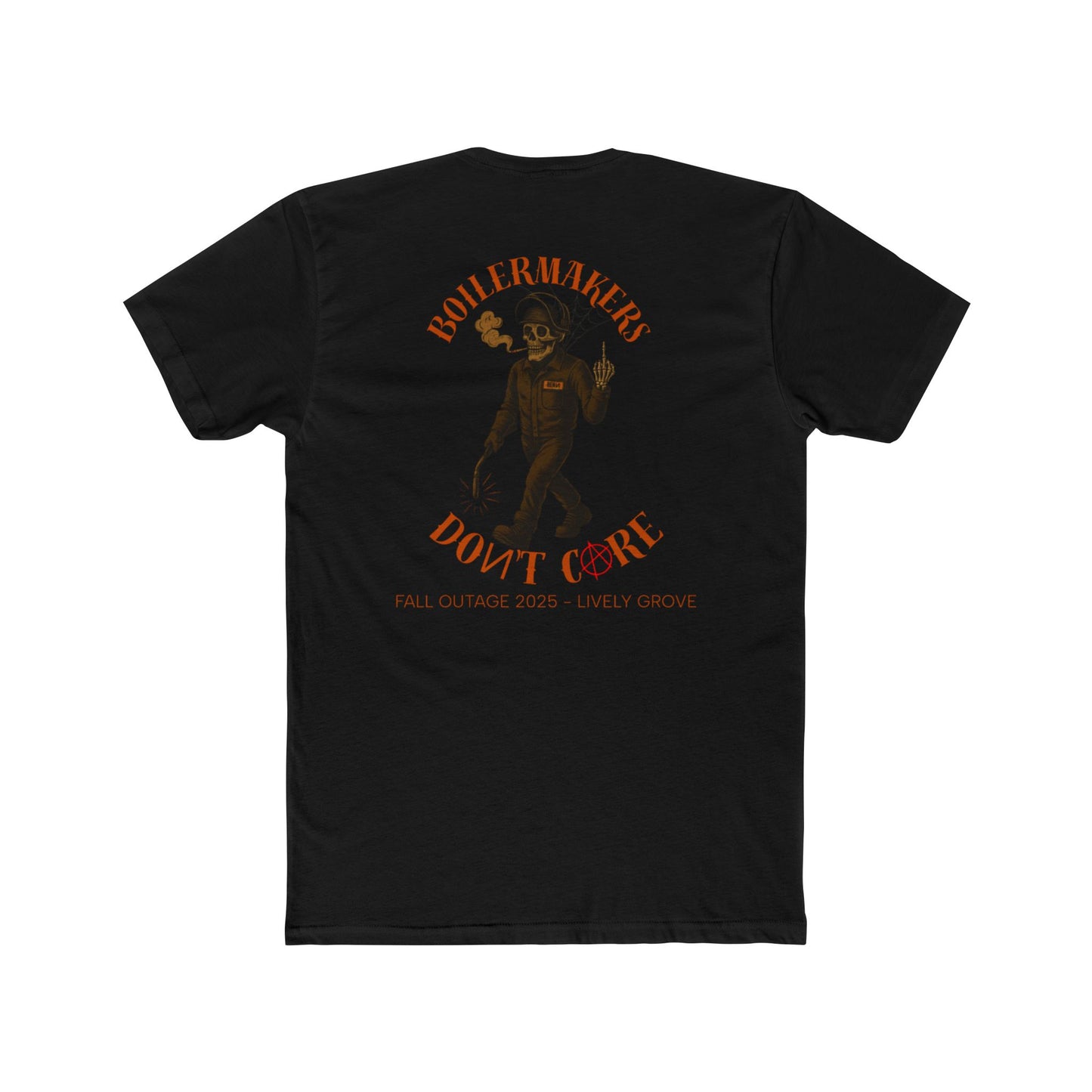 Boilermakers Don’t Care Tee – Skeleton Edition (Lively Grove Fall Outage 2025