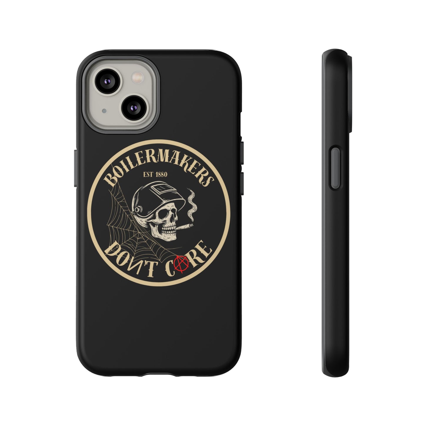 Boilermakers Don’t Care Phone Case — full-wrap skull design, drop-tested protection with attitude. Built tough for the hands that make the world work.