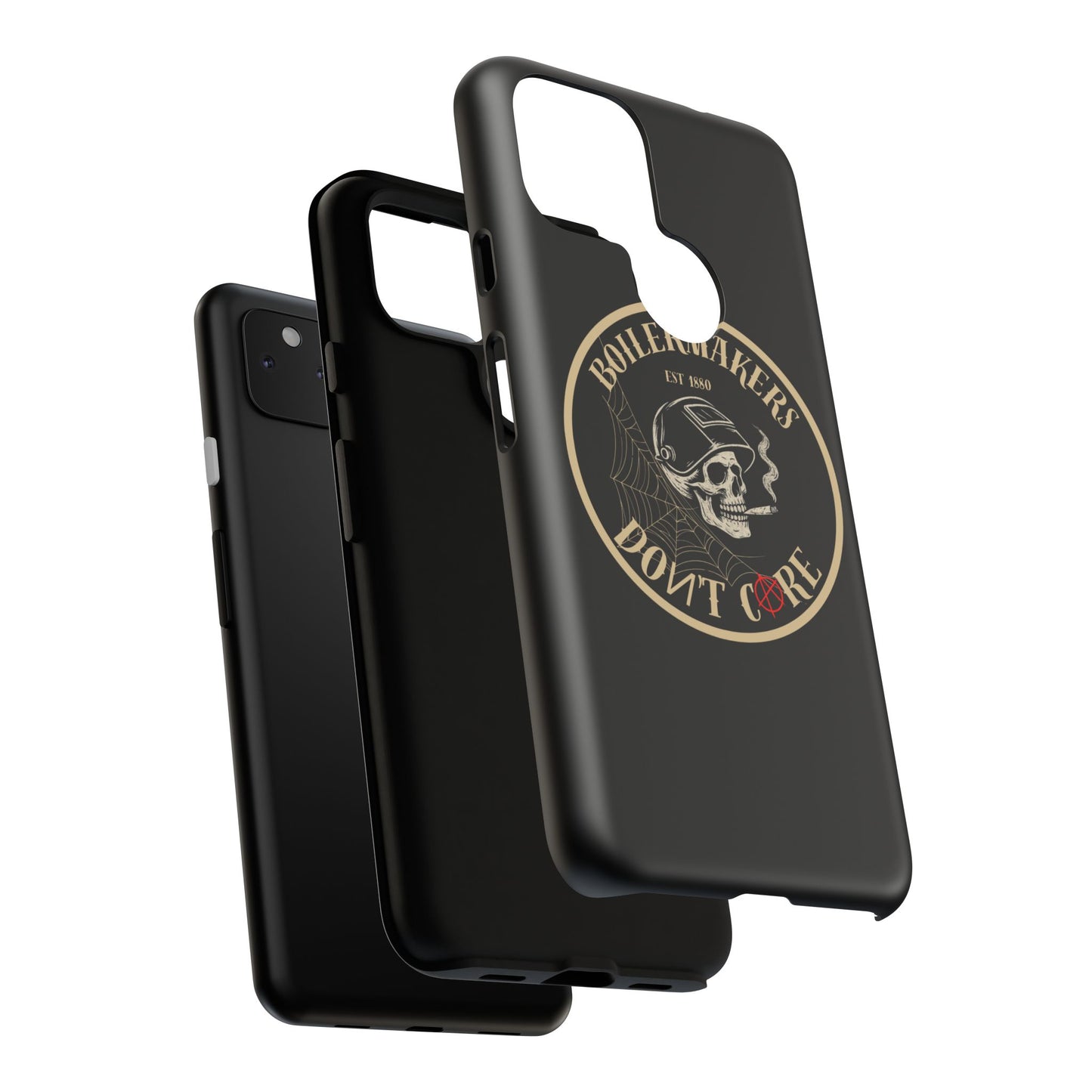 Boilermakers Don’t Care Phone Case — full-wrap skull design, drop-tested protection with attitude. Built tough for the hands that make the world work.