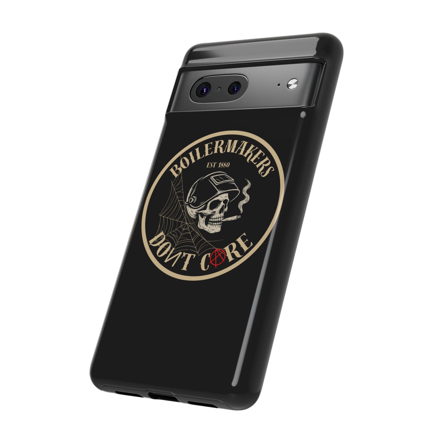 Boilermakers Don’t Care Phone Case — full-wrap skull design, drop-tested protection with attitude. Built tough for the hands that make the world work.