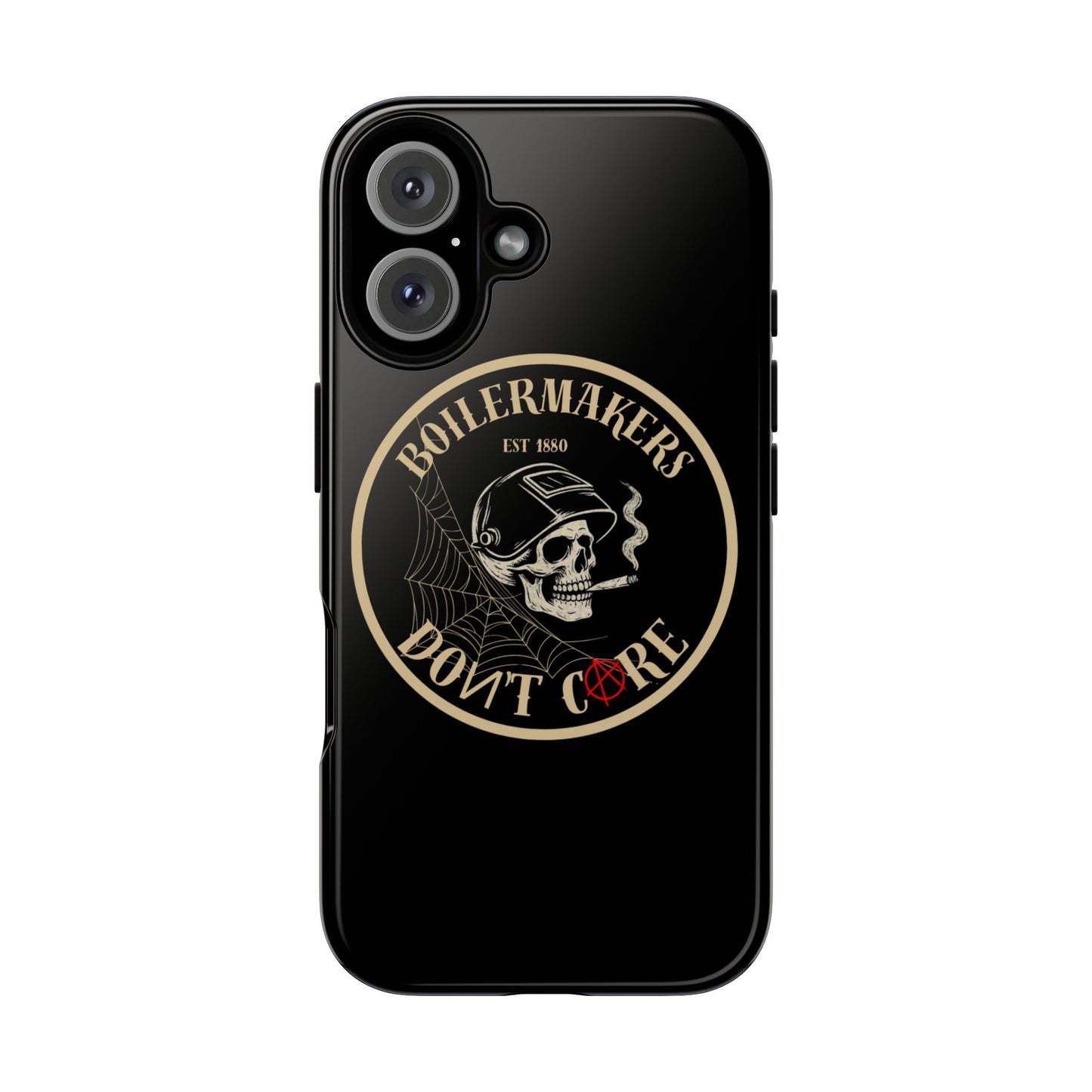 Boilermakers Don’t Care Phone Case — full-wrap skull design, drop-tested protection with attitude. Built tough for the hands that make the world work.