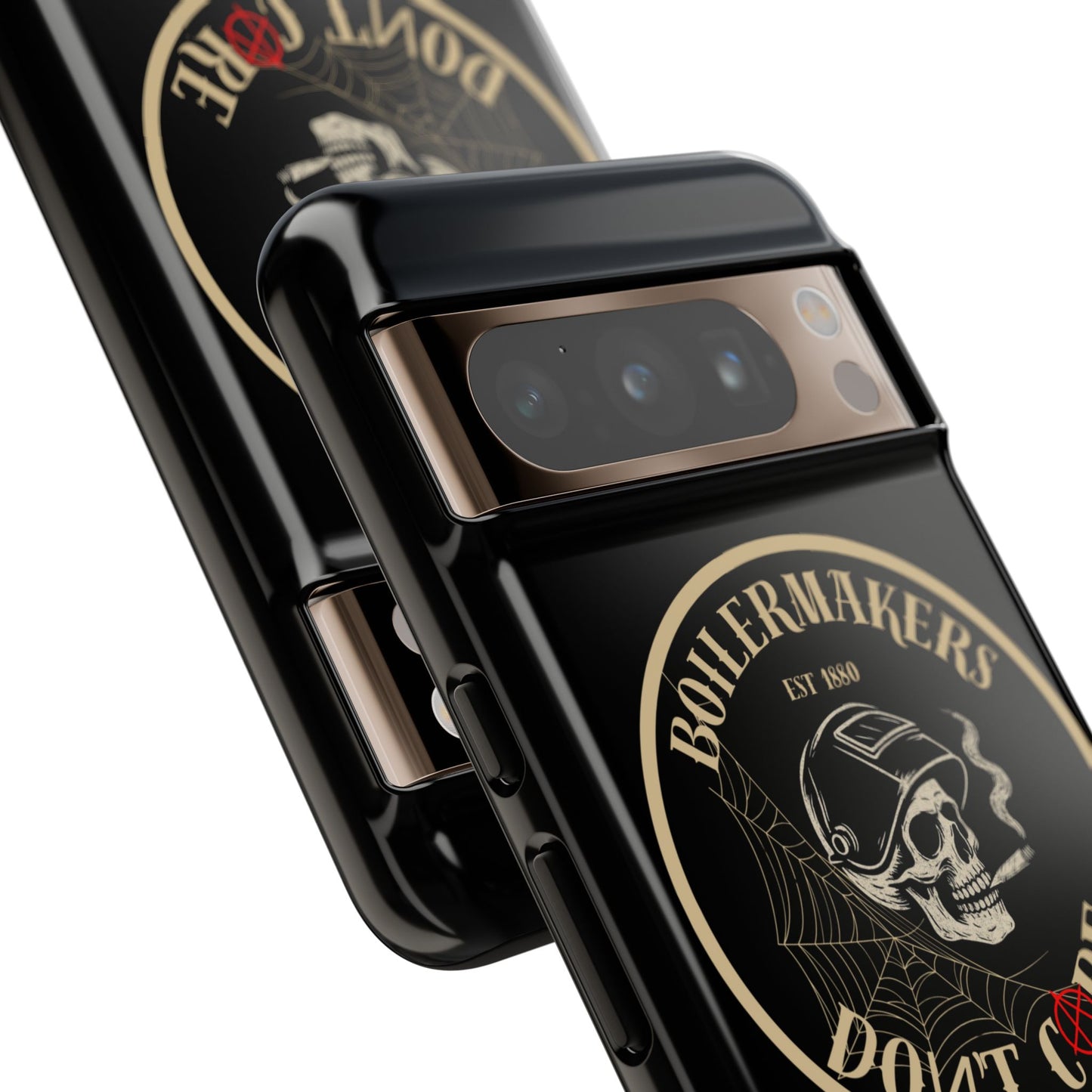 Boilermakers Don’t Care Phone Case — full-wrap skull design, drop-tested protection with attitude. Built tough for the hands that make the world work.