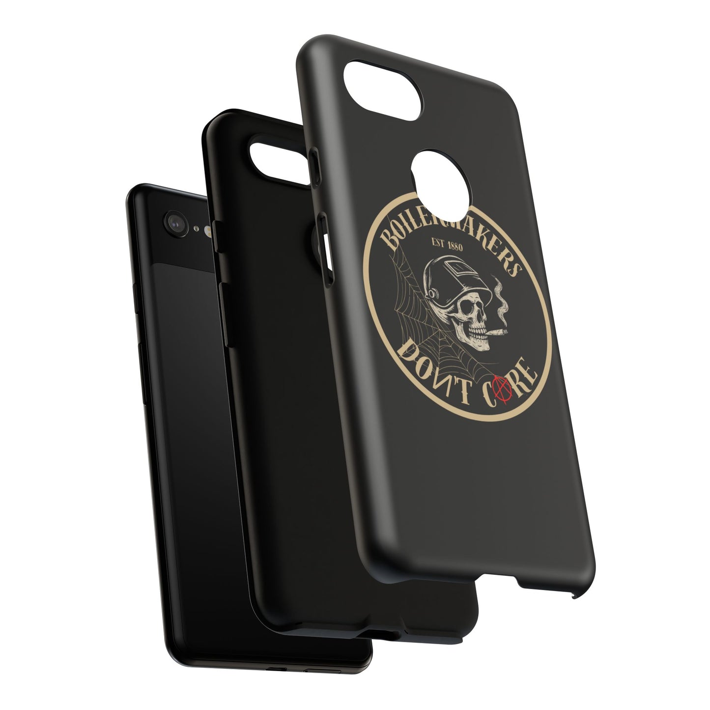 Boilermakers Don’t Care Phone Case — full-wrap skull design, drop-tested protection with attitude. Built tough for the hands that make the world work.