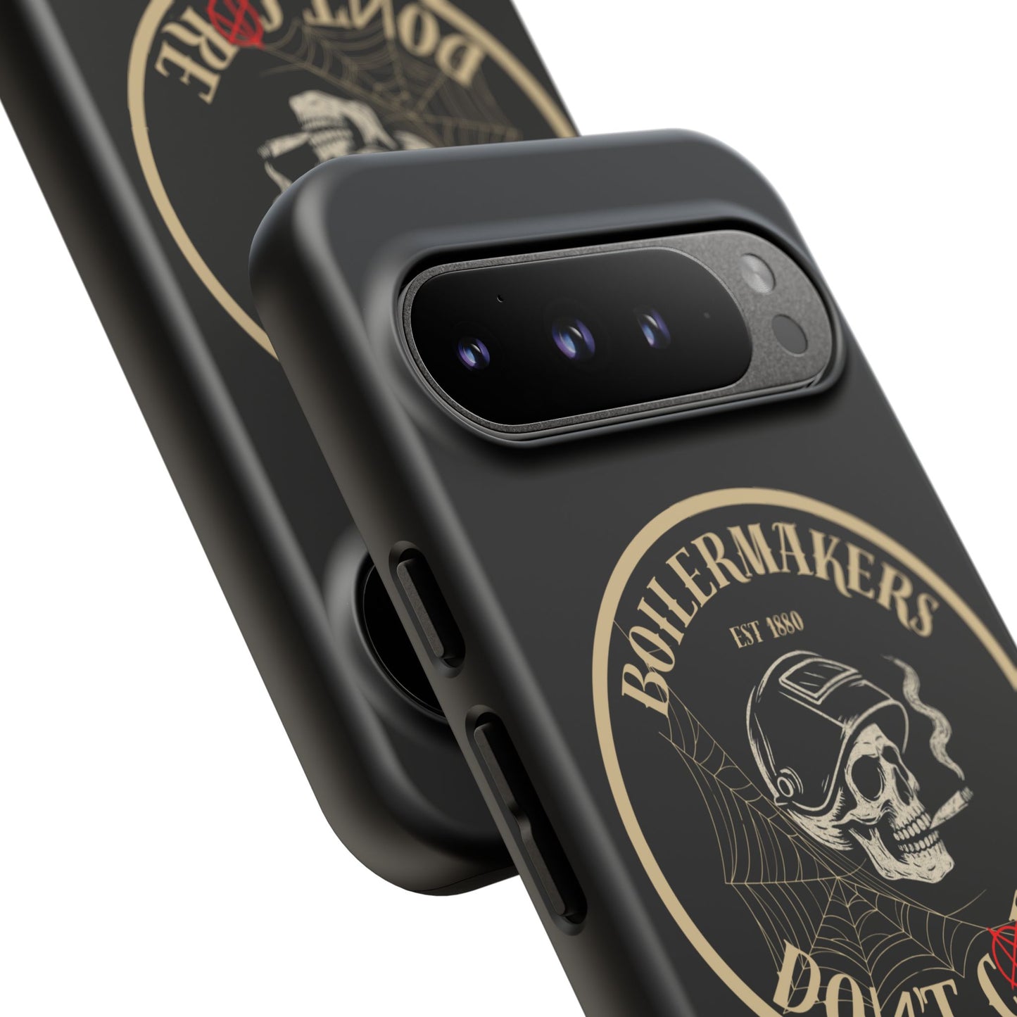 Boilermakers Don’t Care Phone Case — full-wrap skull design, drop-tested protection with attitude. Built tough for the hands that make the world work.