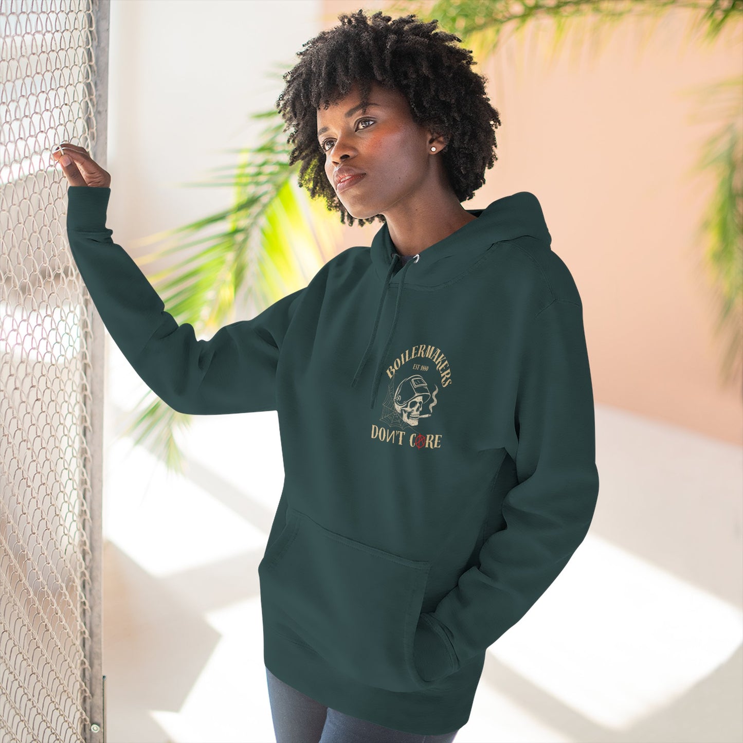 Boilermakers “We Are The Hard” Hoodie — skull & hammer back print, classic fleece comfort with heavy-duty pride. Built for the ones who earn every spark.