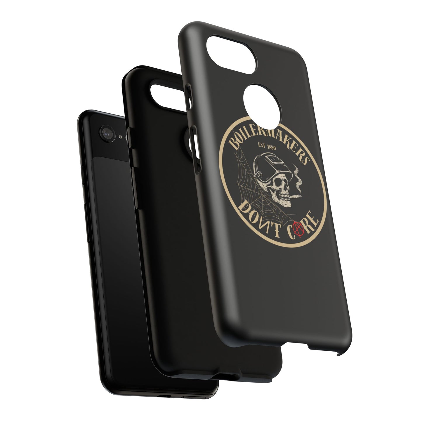 Boilermakers Don’t Care Phone Case — full-wrap skull design, drop-tested protection with attitude. Built tough for the hands that make the world work.