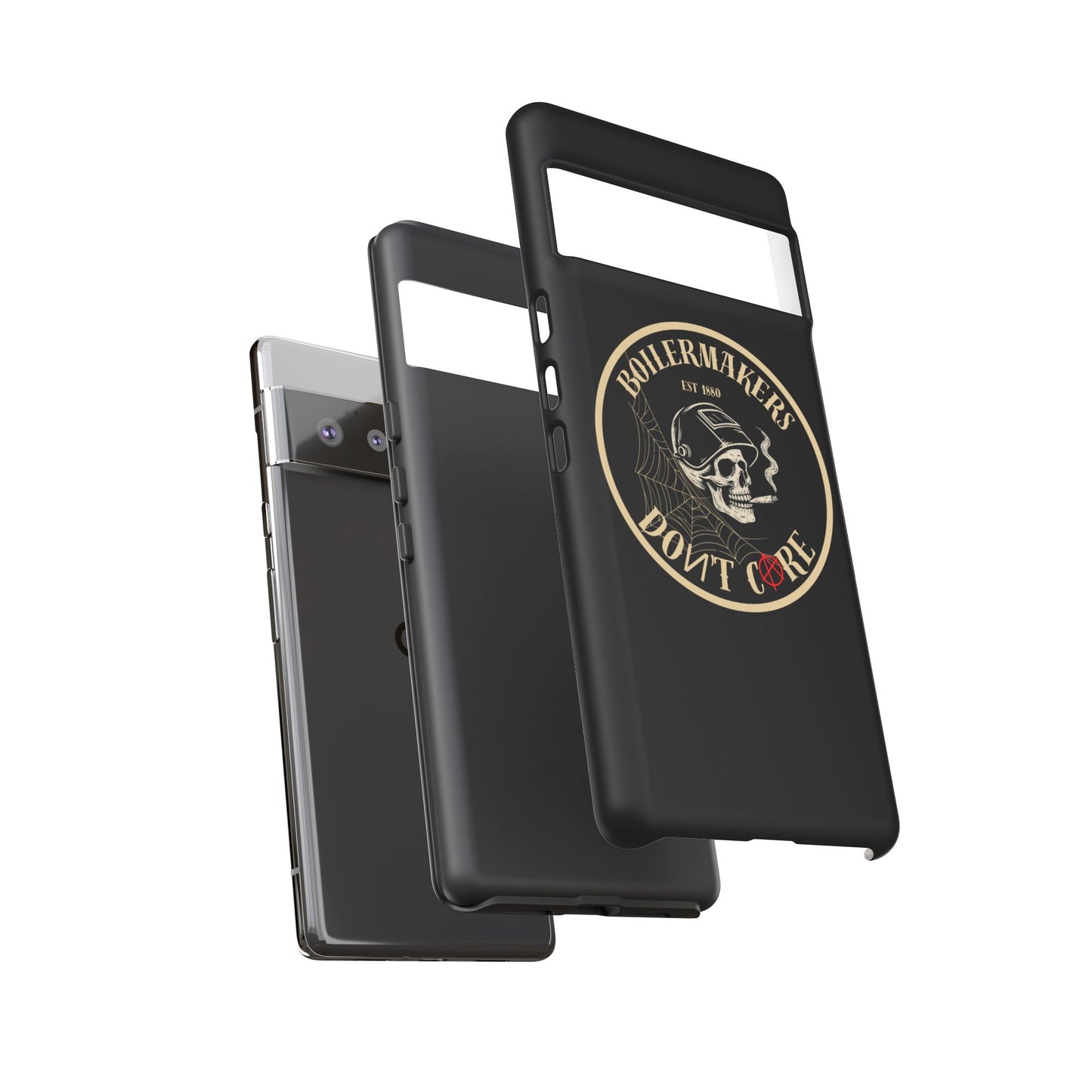 Boilermakers Don’t Care Phone Case — full-wrap skull design, drop-tested protection with attitude. Built tough for the hands that make the world work.