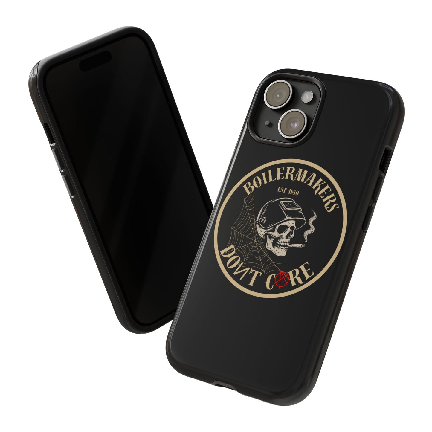 Boilermakers Don’t Care Phone Case — full-wrap skull design, drop-tested protection with attitude. Built tough for the hands that make the world work.