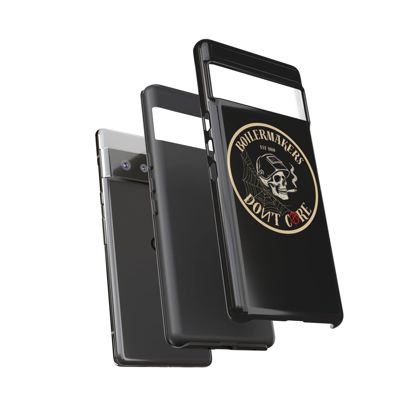Boilermakers Don’t Care Phone Case — full-wrap skull design, drop-tested protection with attitude. Built tough for the hands that make the world work.