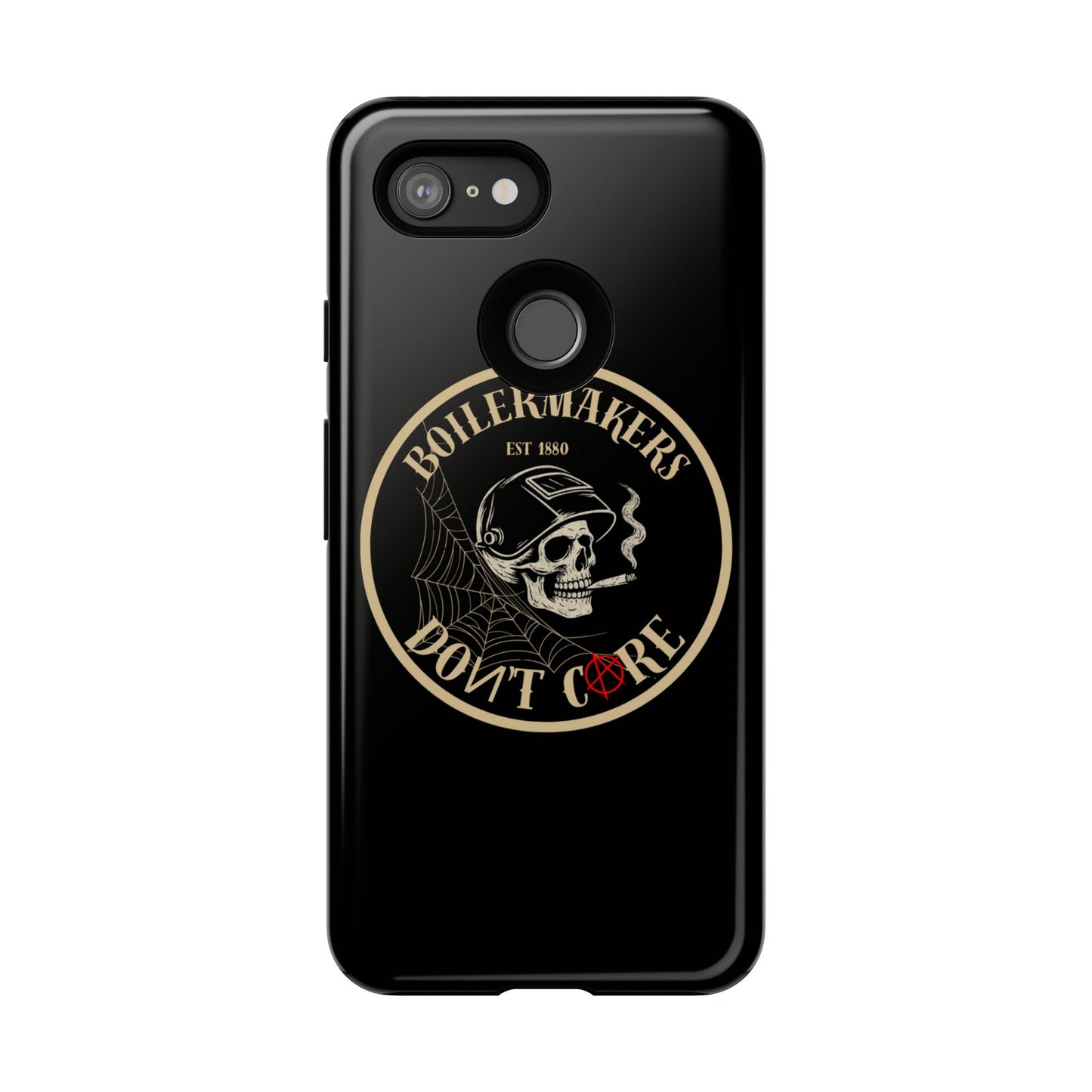 Boilermakers Don’t Care Phone Case — full-wrap skull design, drop-tested protection with attitude. Built tough for the hands that make the world work.