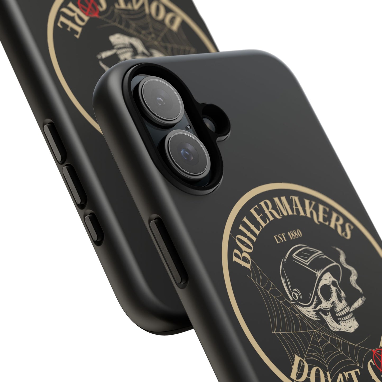 Boilermakers Don’t Care Phone Case — full-wrap skull design, drop-tested protection with attitude. Built tough for the hands that make the world work.