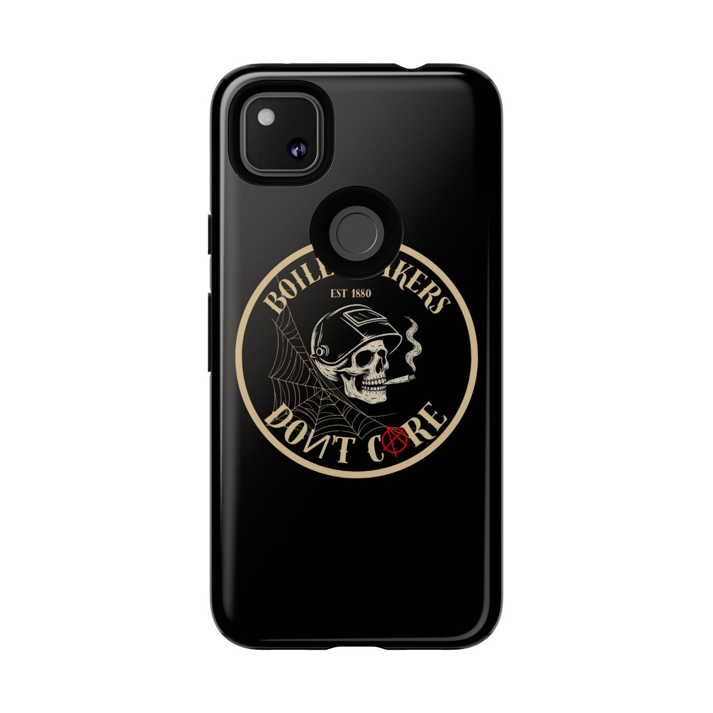Boilermakers Don’t Care Phone Case — full-wrap skull design, drop-tested protection with attitude. Built tough for the hands that make the world work.