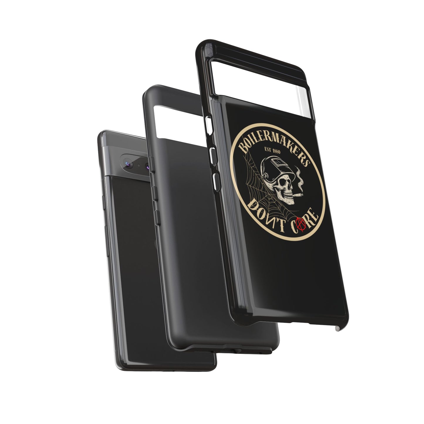 Boilermakers Don’t Care Phone Case — full-wrap skull design, drop-tested protection with attitude. Built tough for the hands that make the world work.