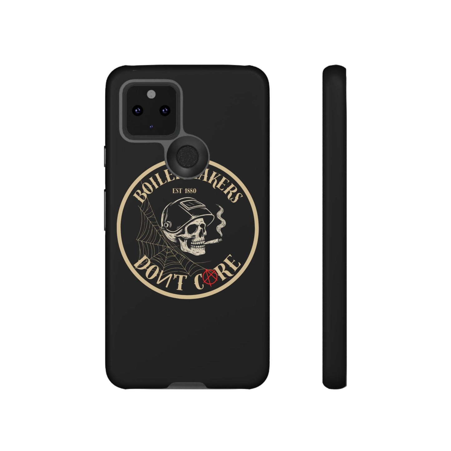 Boilermakers Don’t Care Phone Case — full-wrap skull design, drop-tested protection with attitude. Built tough for the hands that make the world work.