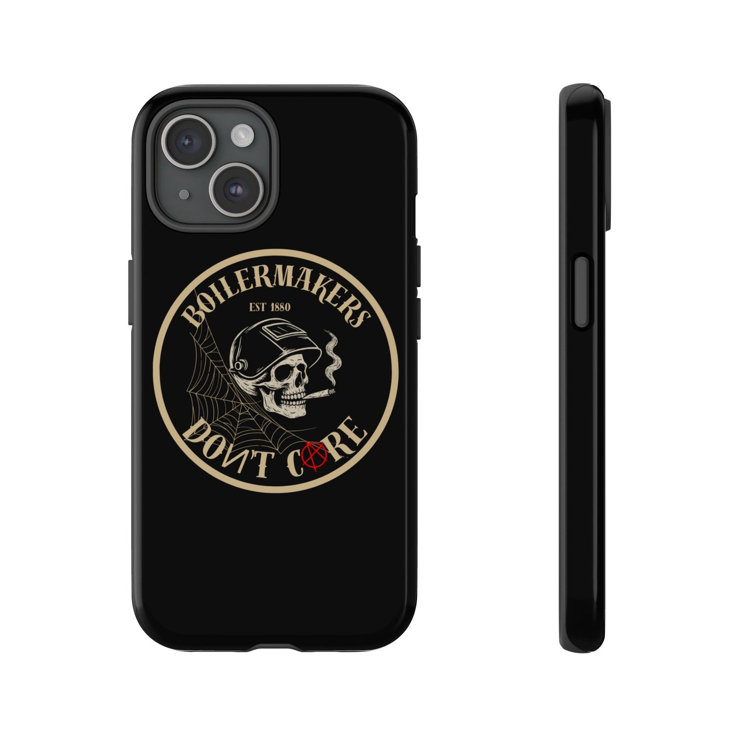 Boilermakers Don’t Care Phone Case — full-wrap skull design, drop-tested protection with attitude. Built tough for the hands that make the world work.