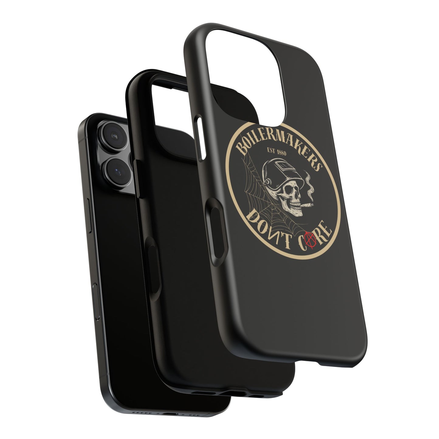 Boilermakers Don’t Care Phone Case — full-wrap skull design, drop-tested protection with attitude. Built tough for the hands that make the world work.