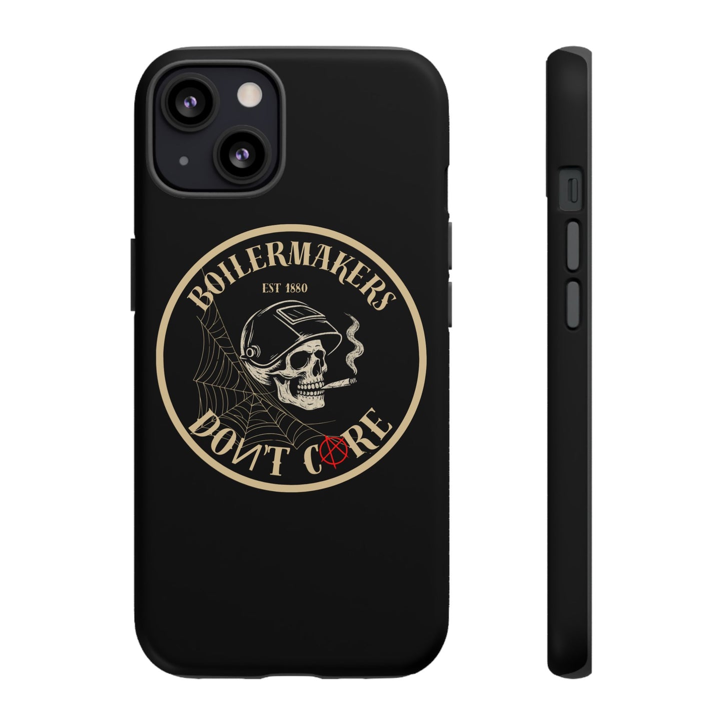 Boilermakers Don’t Care Phone Case — full-wrap skull design, drop-tested protection with attitude. Built tough for the hands that make the world work.