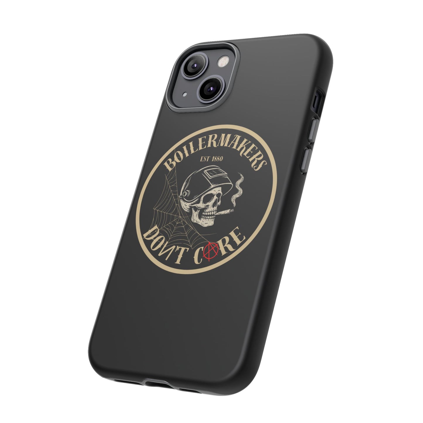 Boilermakers Don’t Care Phone Case — full-wrap skull design, drop-tested protection with attitude. Built tough for the hands that make the world work.