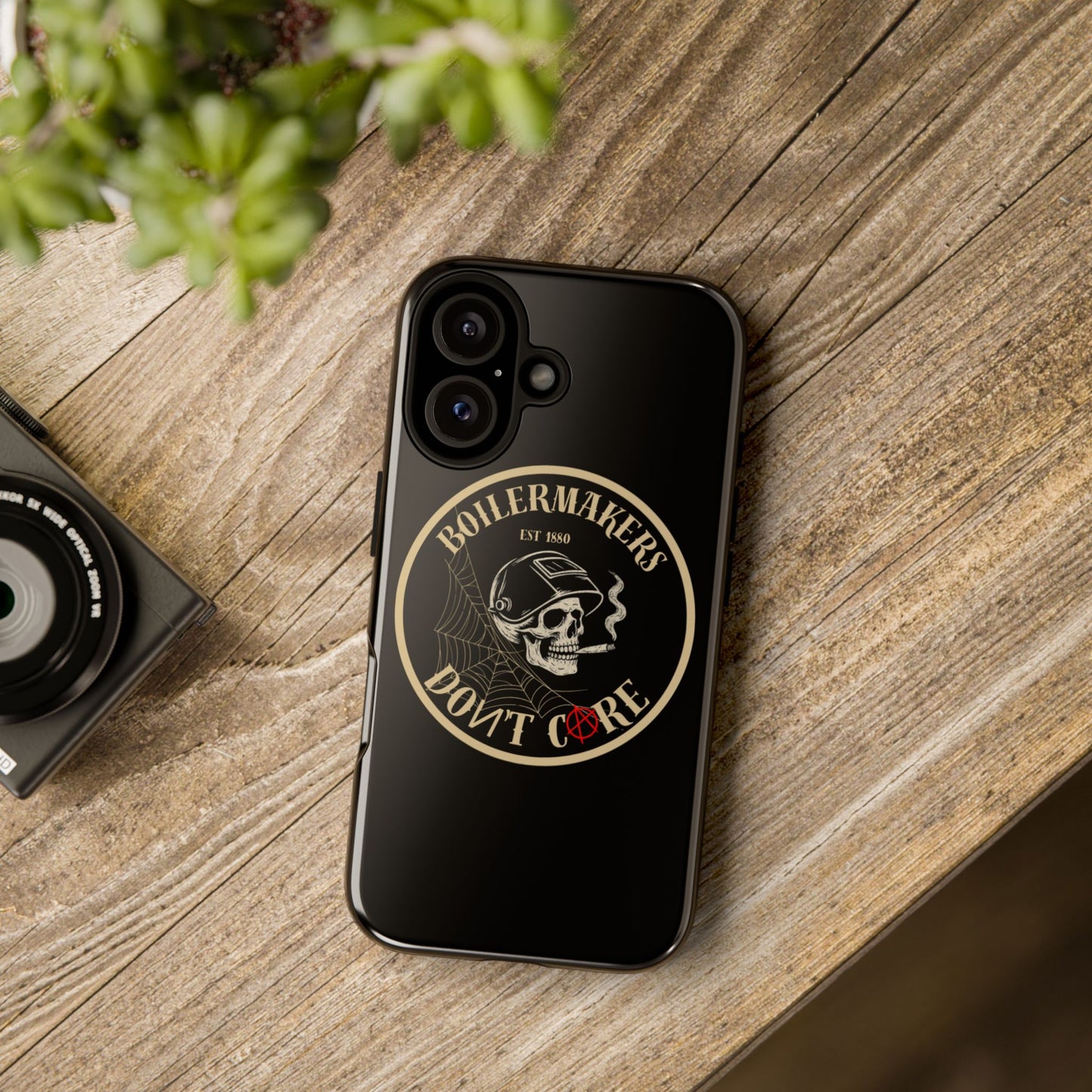 Boilermakers Don’t Care Phone Case — full-wrap skull design, drop-tested protection with attitude. Built tough for the hands that make the world work.