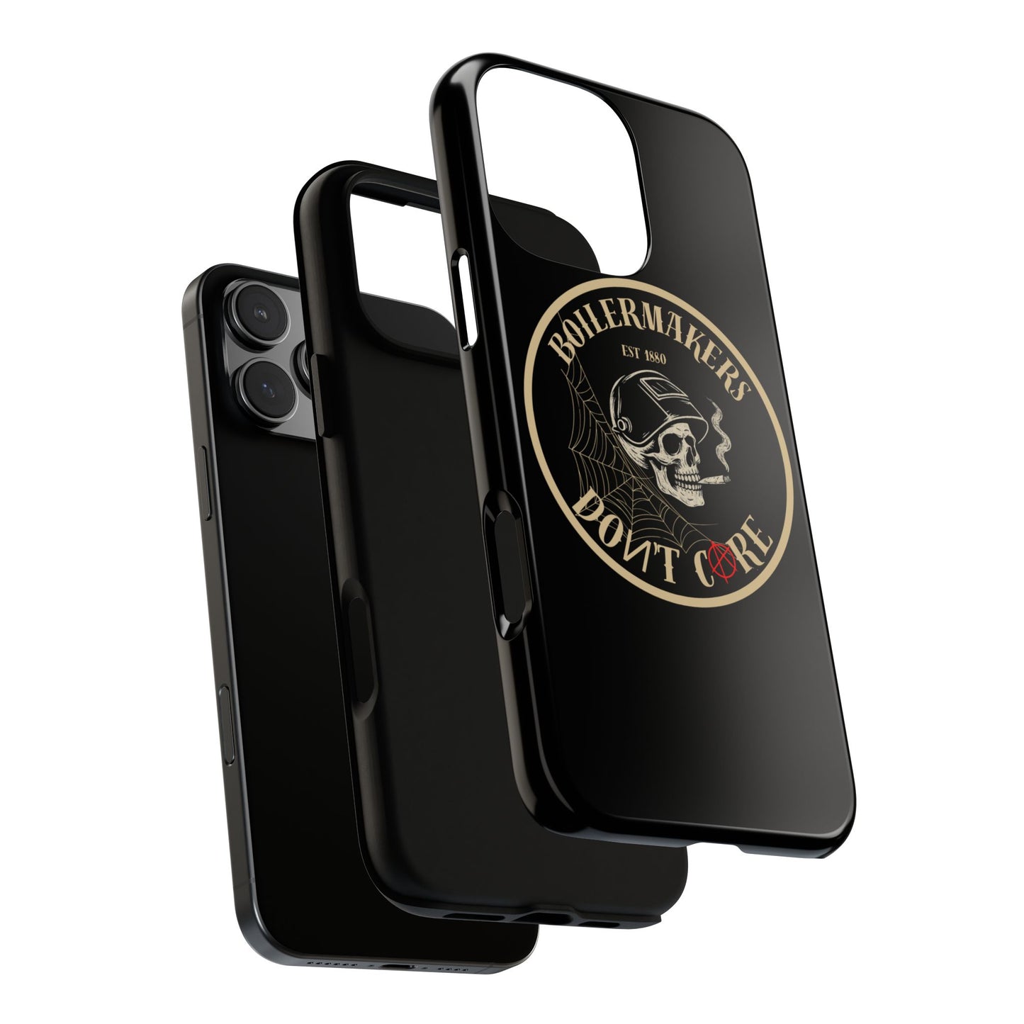 Boilermakers Don’t Care Phone Case — full-wrap skull design, drop-tested protection with attitude. Built tough for the hands that make the world work.