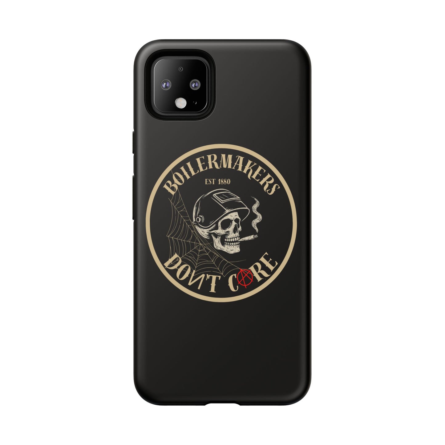 Boilermakers Don’t Care Phone Case — full-wrap skull design, drop-tested protection with attitude. Built tough for the hands that make the world work.
