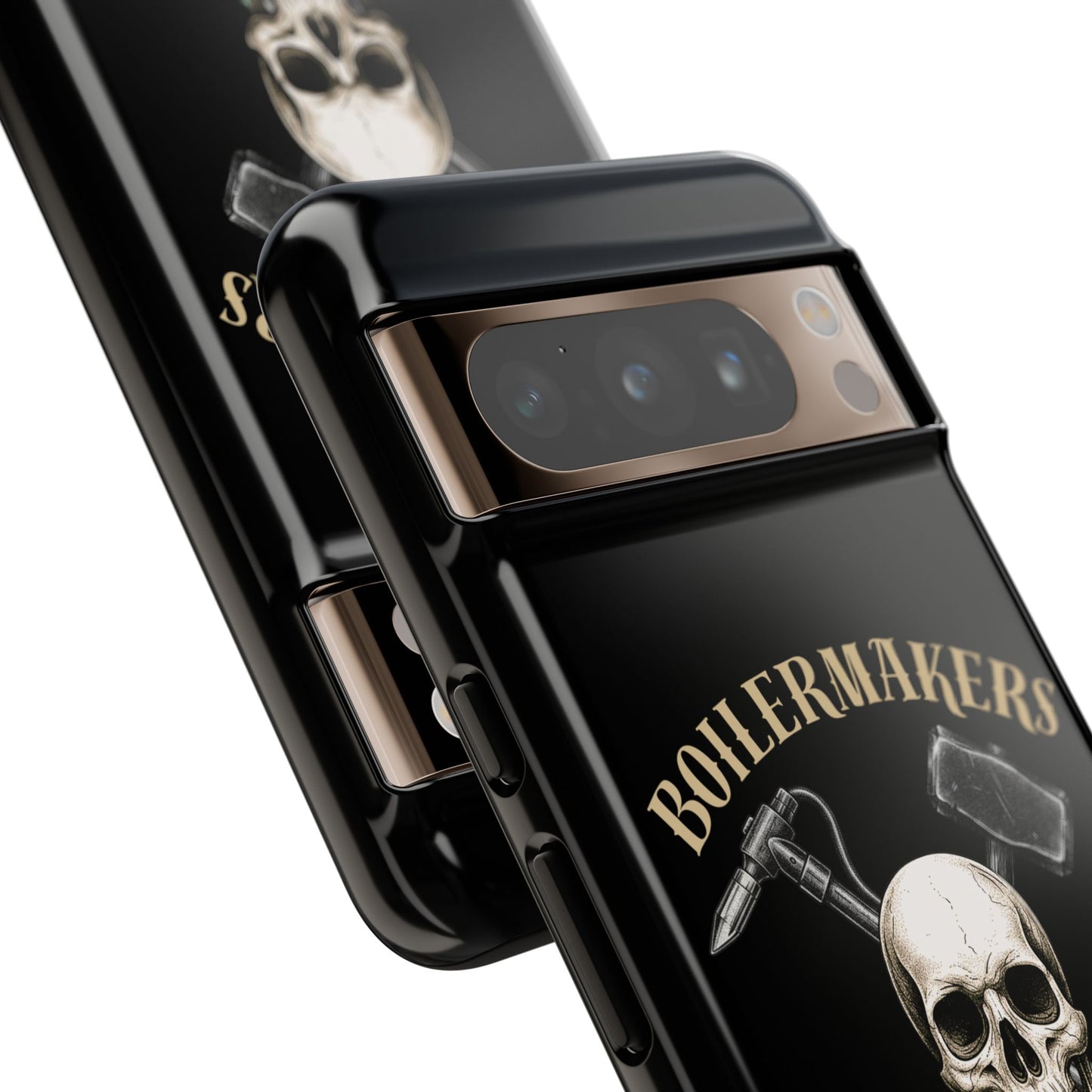 Boilermakers Don’t Care Tough Case — skull-and-hammer design, full-wrap protection built for the hard hands who keep the world running.