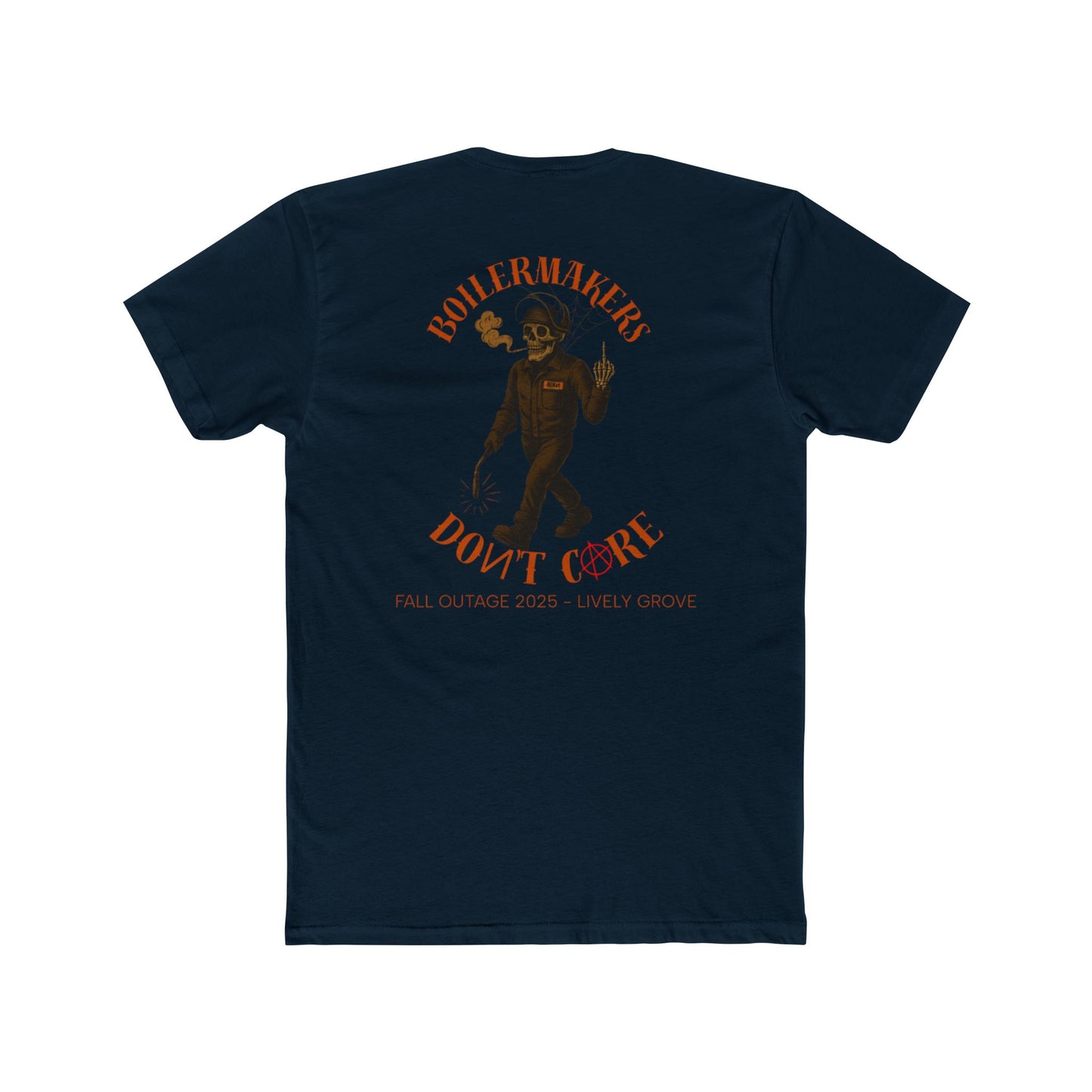 Boilermakers Don’t Care Tee – Skeleton Edition (Lively Grove Fall Outage 2025