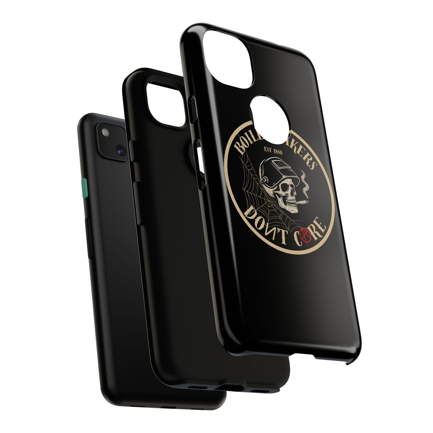 Boilermakers Don’t Care Phone Case — full-wrap skull design, drop-tested protection with attitude. Built tough for the hands that make the world work.