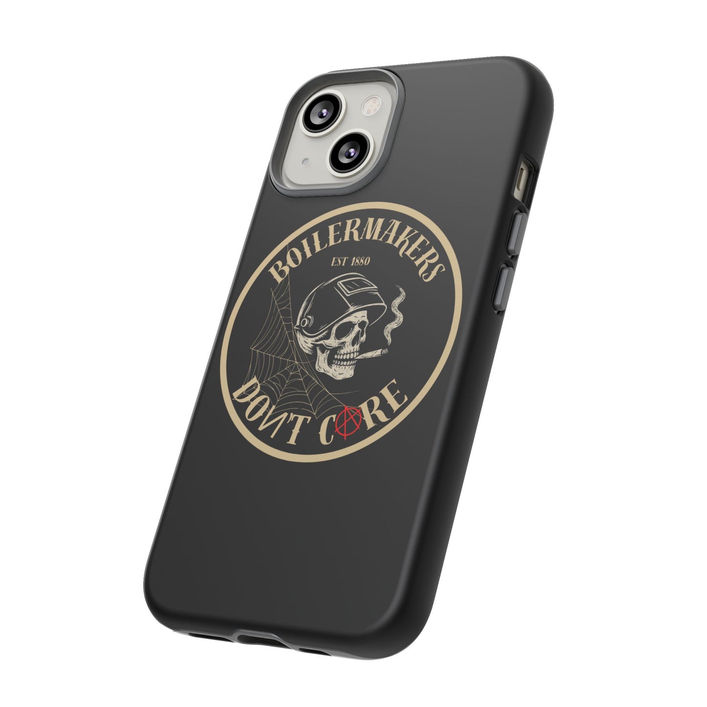 Boilermakers Don’t Care Phone Case — full-wrap skull design, drop-tested protection with attitude. Built tough for the hands that make the world work.