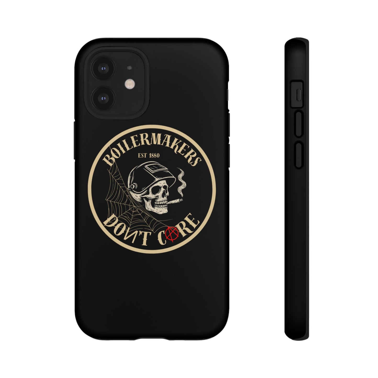 Boilermakers Don’t Care Phone Case — full-wrap skull design, drop-tested protection with attitude. Built tough for the hands that make the world work.