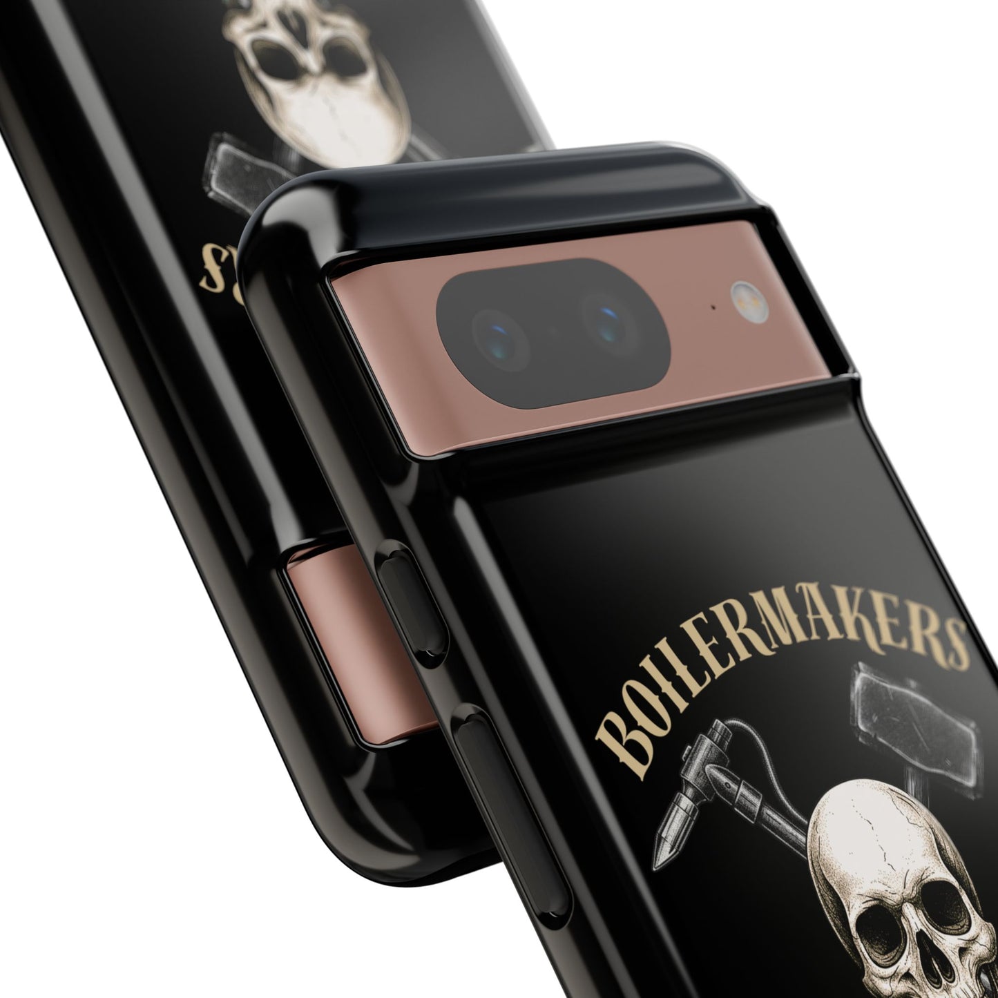 Boilermakers Don’t Care Tough Case — skull-and-hammer design, full-wrap protection built for the hard hands who keep the world running.