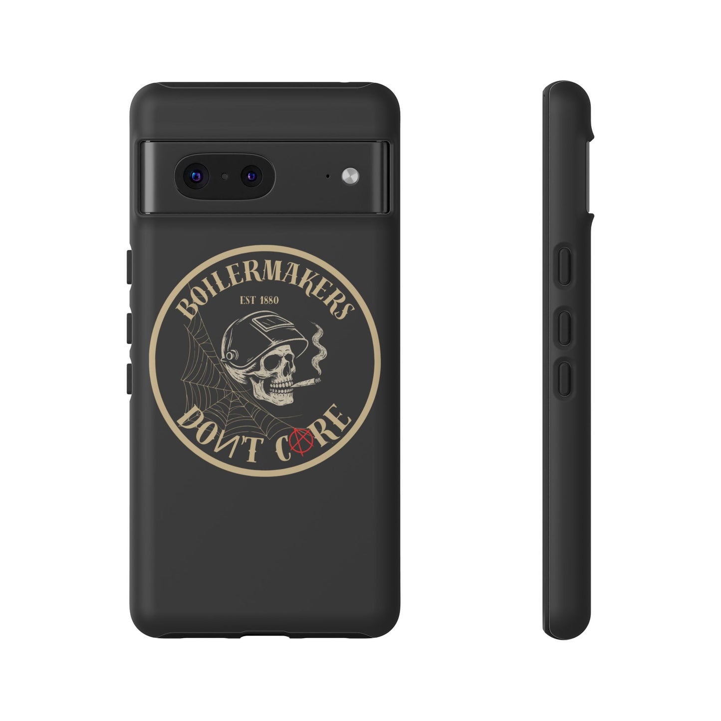 Boilermakers Don’t Care Phone Case — full-wrap skull design, drop-tested protection with attitude. Built tough for the hands that make the world work.