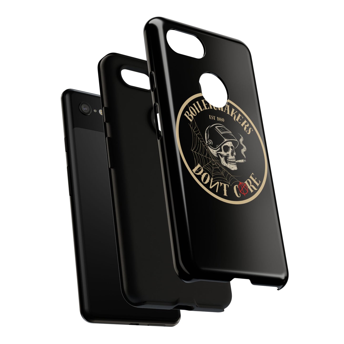 Boilermakers Don’t Care Phone Case — full-wrap skull design, drop-tested protection with attitude. Built tough for the hands that make the world work.
