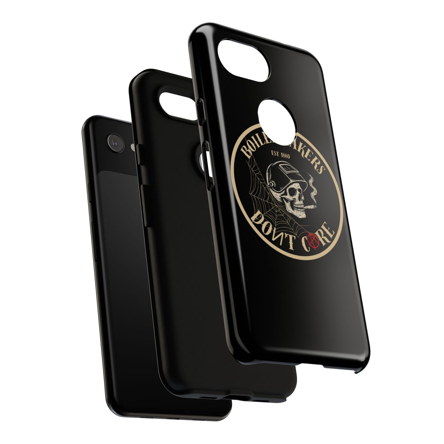 Boilermakers Don’t Care Phone Case — full-wrap skull design, drop-tested protection with attitude. Built tough for the hands that make the world work.