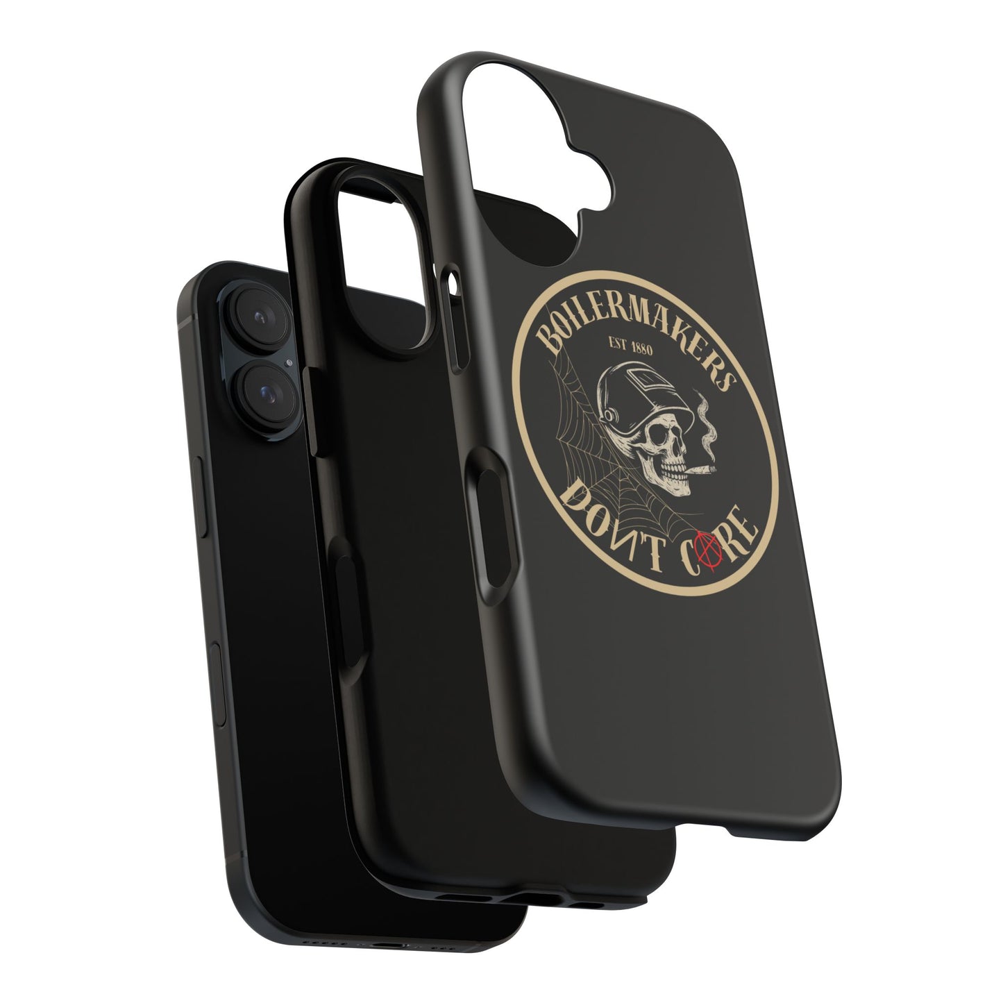Boilermakers Don’t Care Phone Case — full-wrap skull design, drop-tested protection with attitude. Built tough for the hands that make the world work.