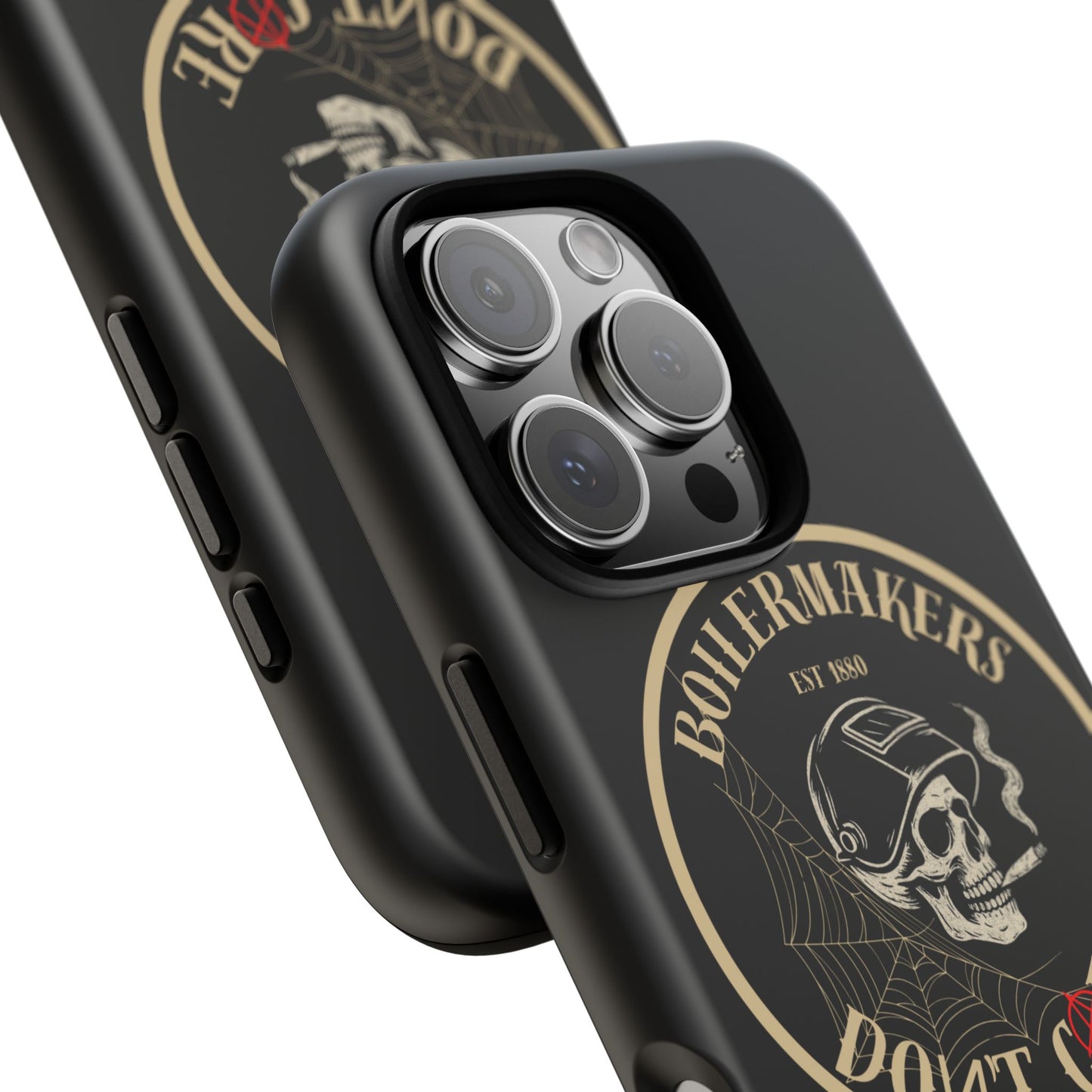 Boilermakers Don’t Care Phone Case — full-wrap skull design, drop-tested protection with attitude. Built tough for the hands that make the world work.