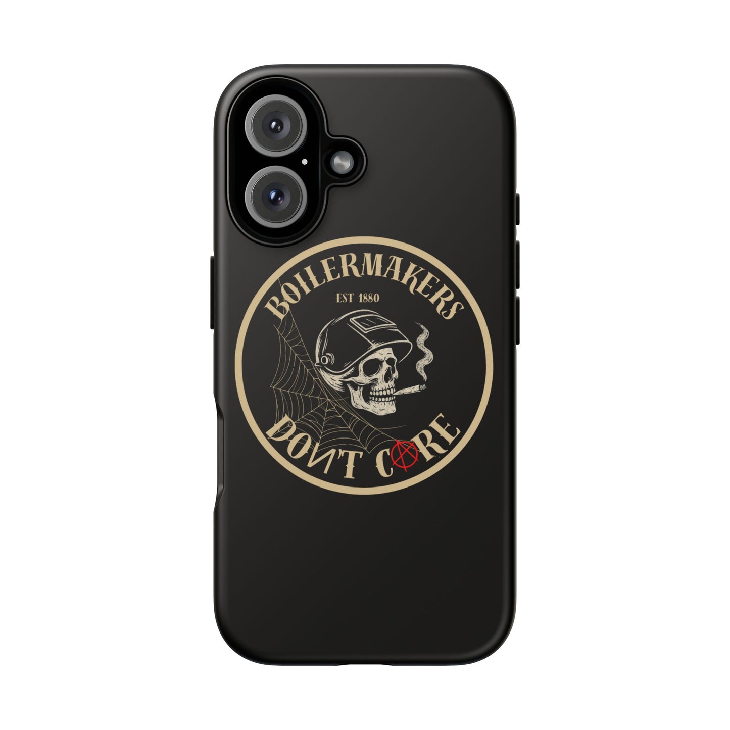 Boilermakers Don’t Care Phone Case — full-wrap skull design, drop-tested protection with attitude. Built tough for the hands that make the world work.