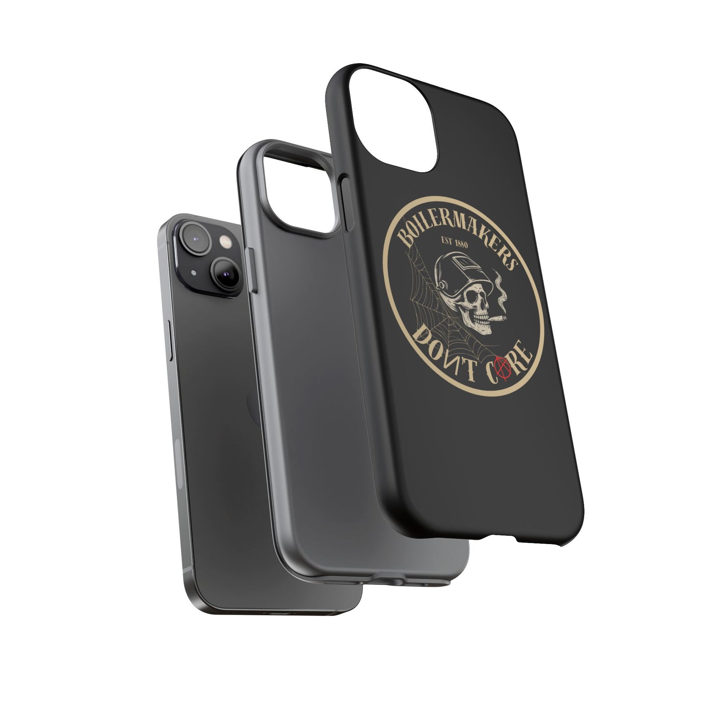 Boilermakers Don’t Care Phone Case — full-wrap skull design, drop-tested protection with attitude. Built tough for the hands that make the world work.