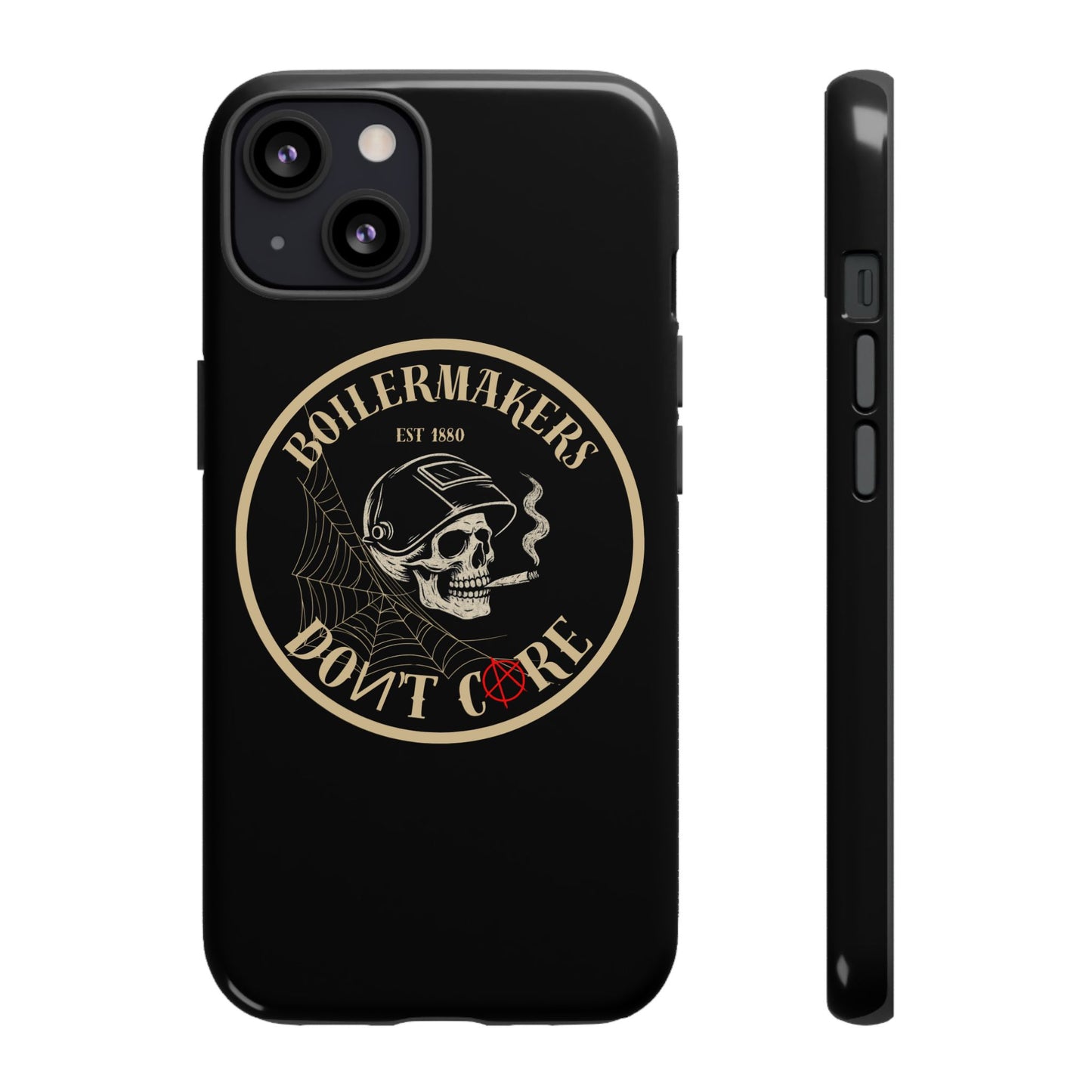 Boilermakers Don’t Care Phone Case — full-wrap skull design, drop-tested protection with attitude. Built tough for the hands that make the world work.