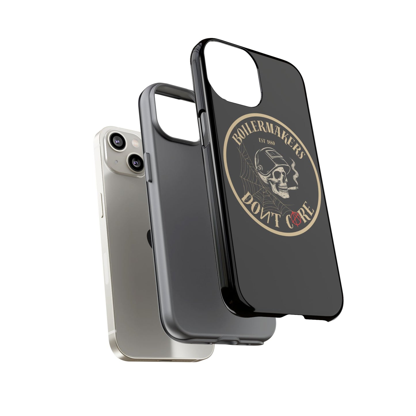 Boilermakers Don’t Care Phone Case — full-wrap skull design, drop-tested protection with attitude. Built tough for the hands that make the world work.