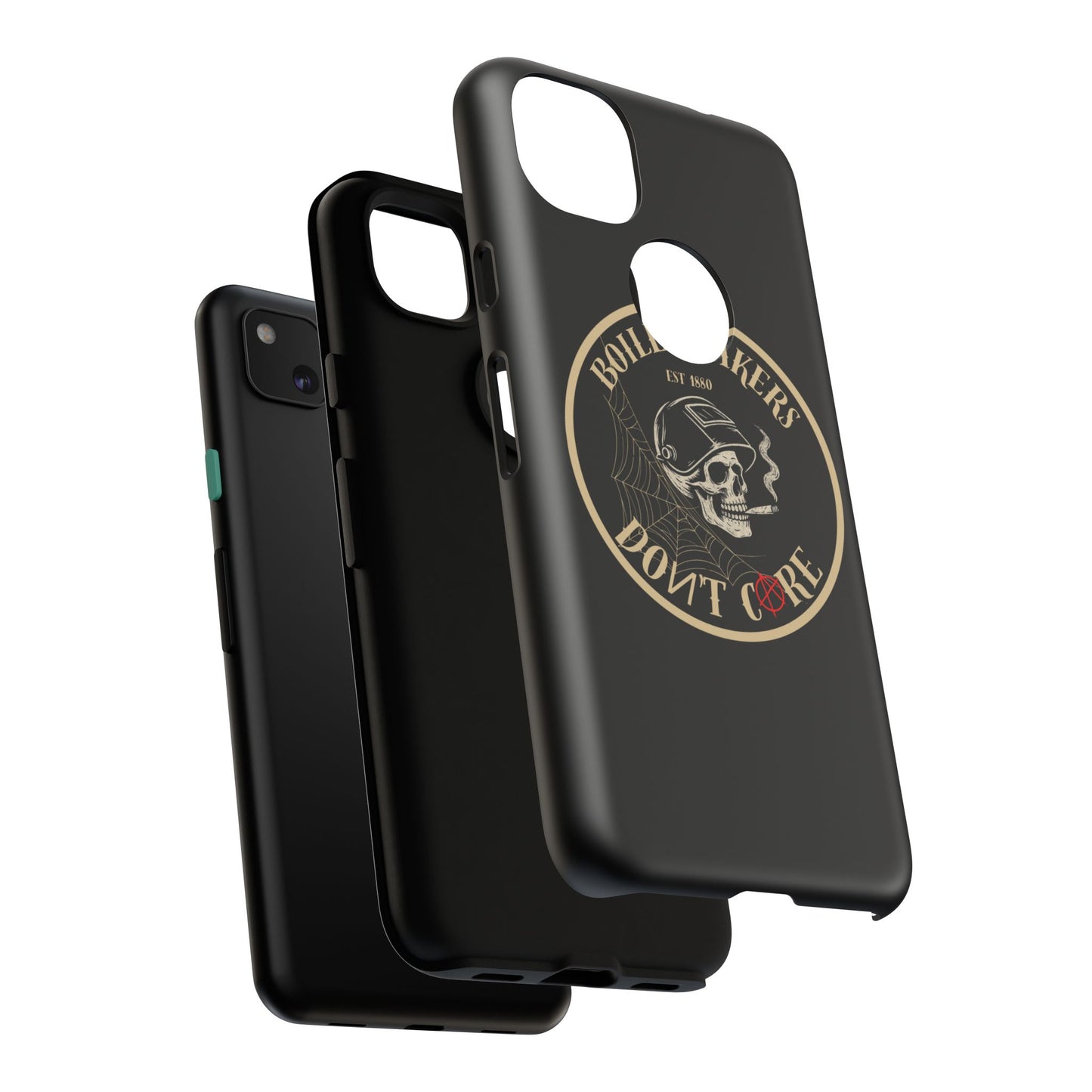 Boilermakers Don’t Care Phone Case — full-wrap skull design, drop-tested protection with attitude. Built tough for the hands that make the world work.